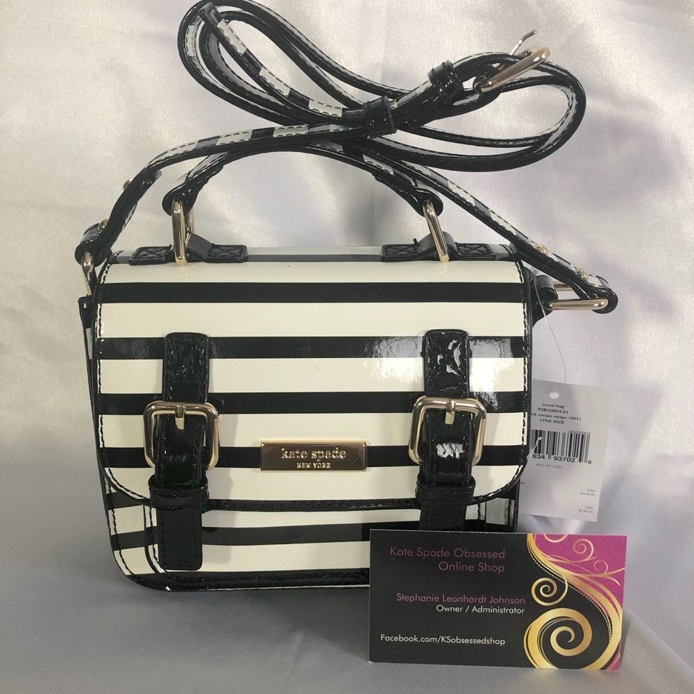 NWT Kate Spade Girls Scout Bag Black Cream Stripe 93BA9003-91